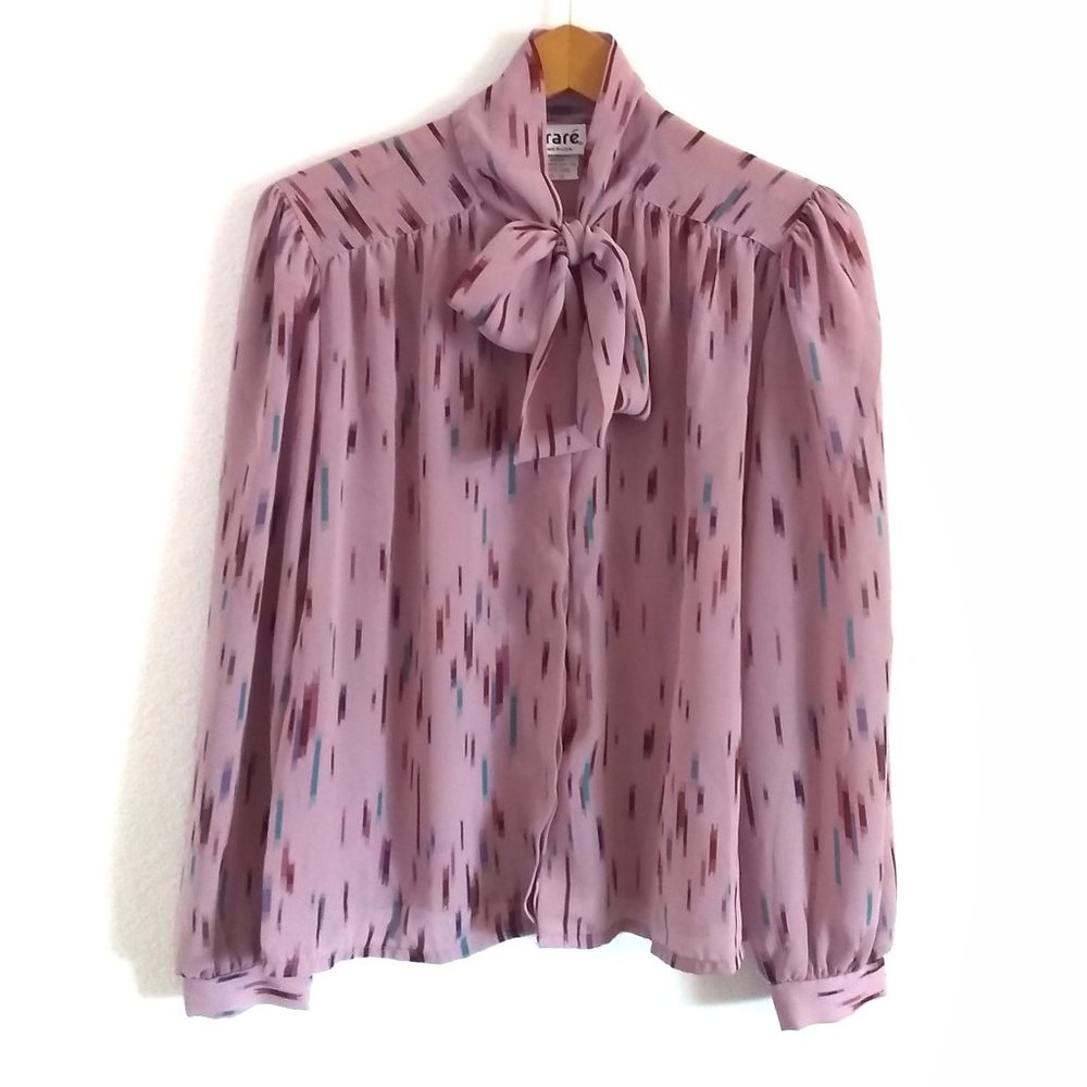 CLOSET CLOSING SALE! Vintage Pink Atomic Print Pussy Bow Top